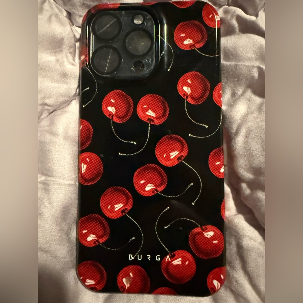 Cherry Pattern Phone Case - Black and Red IPhone 15 Pro Max never used